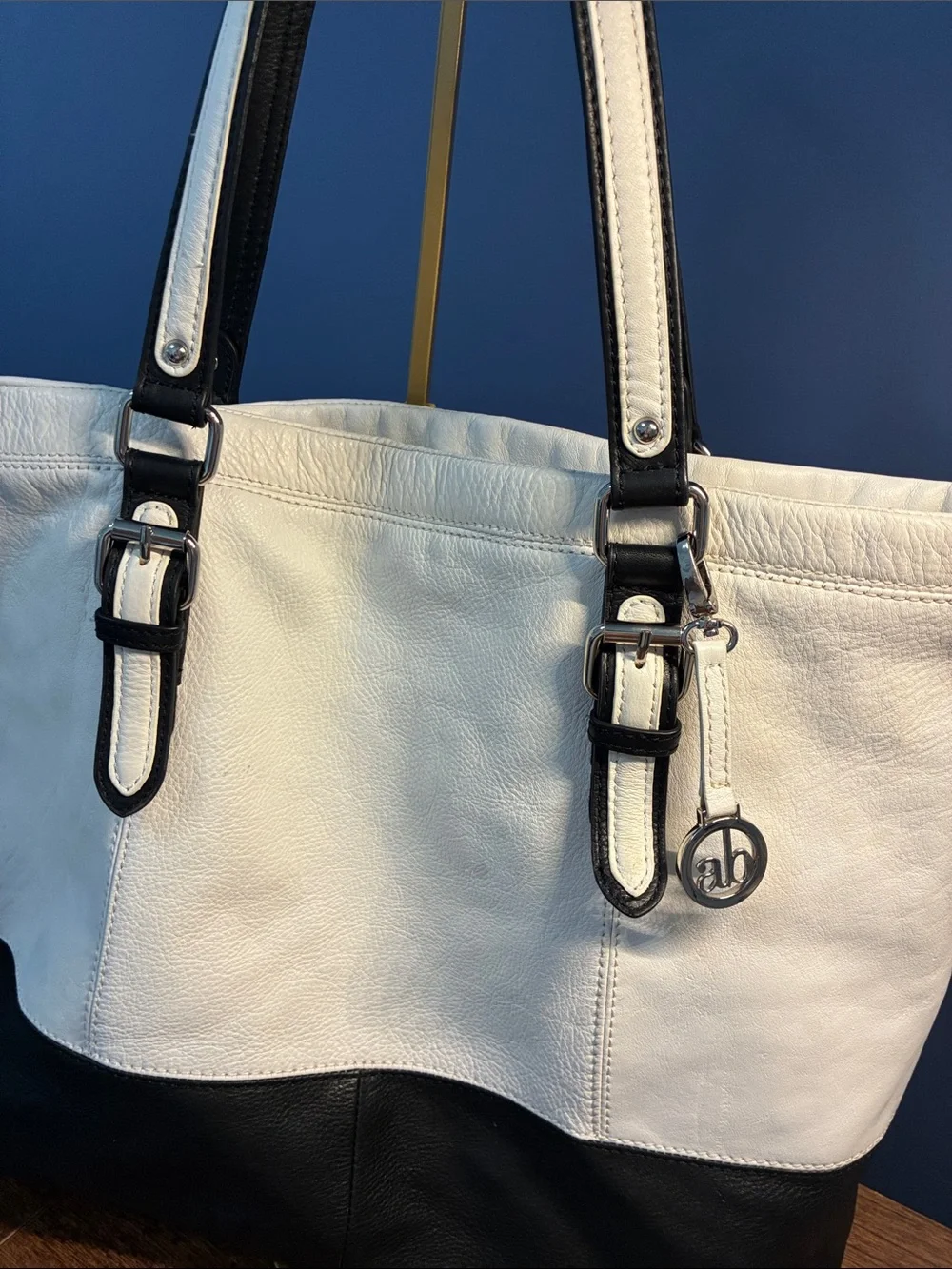 Audrey Brooke Two-Tone White and Black Leather Bag